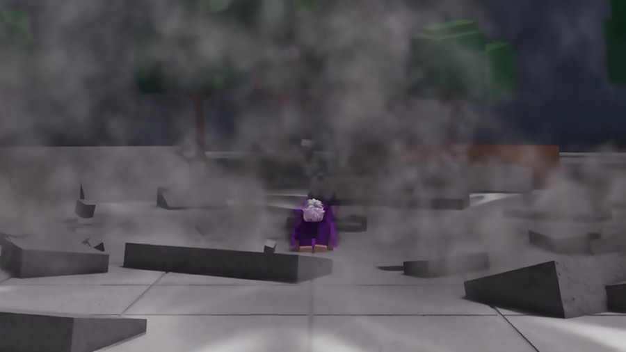 Smoke and rubble filling the arena after an exchange